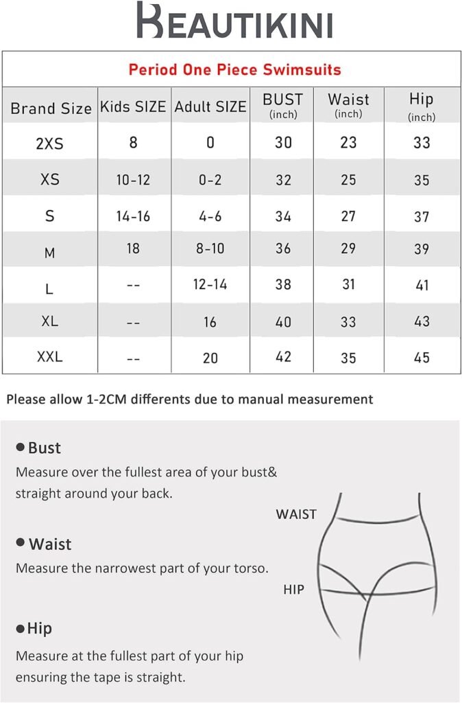 Beautikini Period Swimwear Womens One Piece Leakproof Menstrual Bathing Suit Racerback Training Swimsuit for Teens Girls