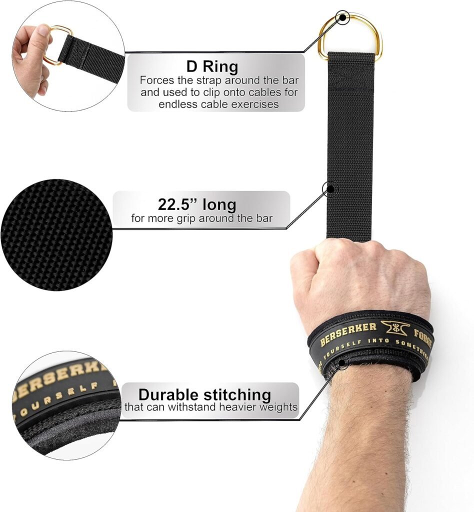 Berserker Forge Weightlifting Wrist Straps with Superior Wrist Support Used for Deadlifting, Bodybuilding, Powerlifting and Newly Designed D-Rings for a Cable Gym Workout! Weight Lifting Straps