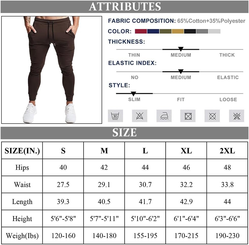 BUXKR Mens Slim Joggers Workout Pants for Gym Running and Bodybuilding Athletic Bottom Sweatpants with Deep Pockets