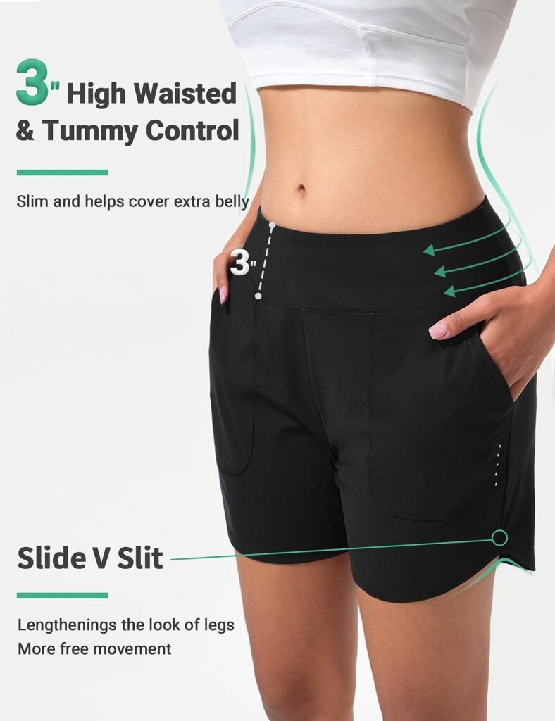 BVVU Womens 5 inch Swim Board Shorts Tummy Control Swimsuit Bottoms UPF50+ High Waisted Beach Shorts for Women with Liner