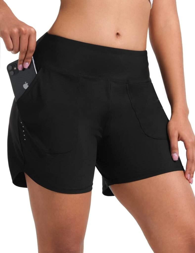 BVVU Womens 5 inch Swim Board Shorts Tummy Control Swimsuit Bottoms UPF50+ High Waisted Beach Shorts for Women with Liner