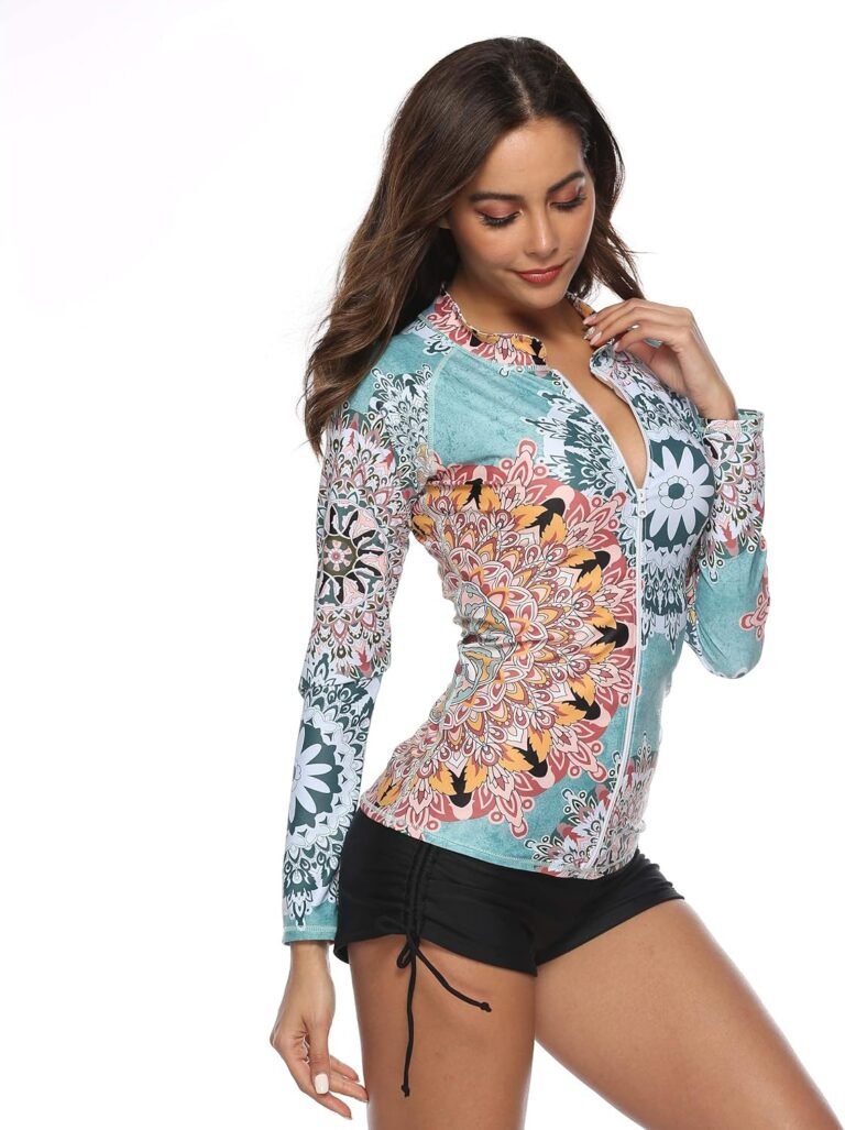 caracilia womens upf 50 full zip front long sleeve top rashguard hoodie swimsuit review