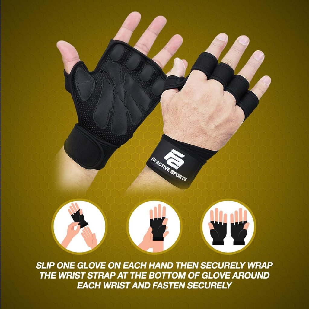 Fit Active Sports New Ventilated Weight Lifting Workout Gloves with Built-in Wrist Wraps for Men and Women - Great for Gym Fitness, Cross Training, Hand Support  Weightlifting.