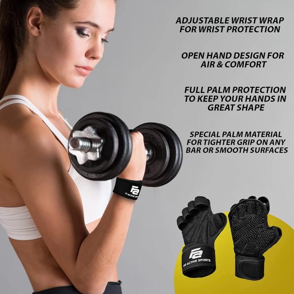 Fit Active Sports New Ventilated Weight Lifting Workout Gloves with Built-in Wrist Wraps for Men and Women - Great for Gym Fitness, Cross Training, Hand Support  Weightlifting.