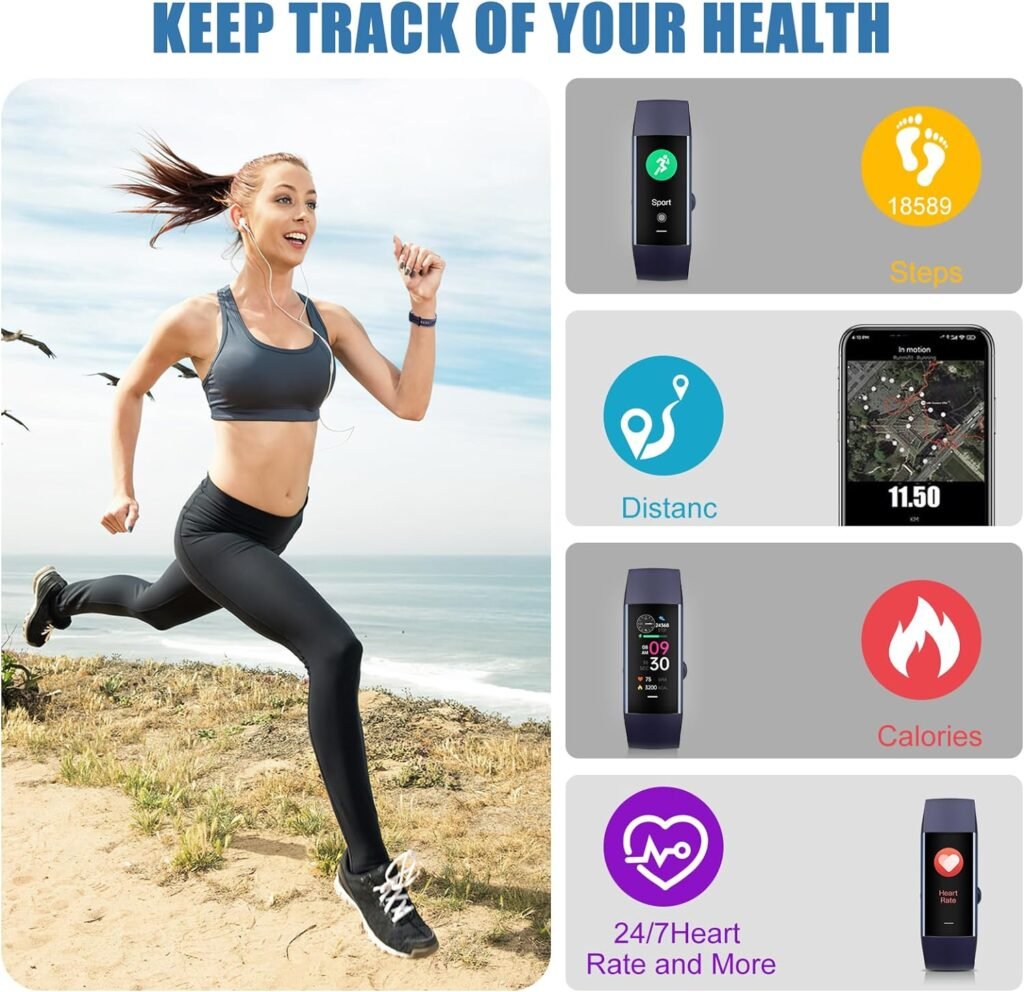 Fitness Tracker, Step Calorie Counter with Blood Pressure Heart Rate  Sleep Monitor, Waterproof Fitness Watch Pedometer Watch for Android iOS Phones Men Women