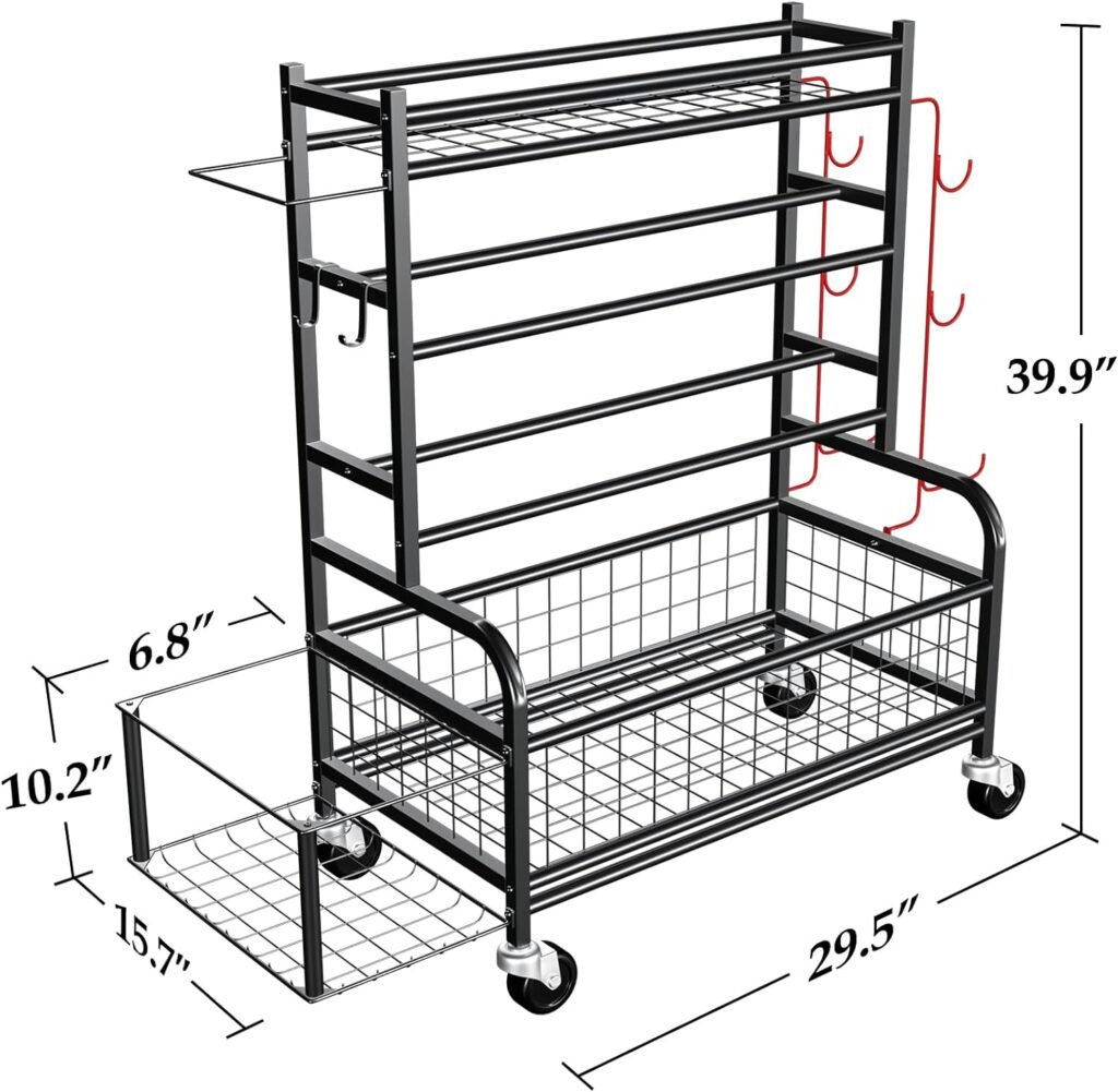 FITPARNER Dumbbell Rack,Weight Rack for Dumbbells,Home Gym Storage for Kettlebells,Yoga Mat,Balls and Strength Training Equipment,All In One Weight Rack for Home Gym with Hooks and Wheels