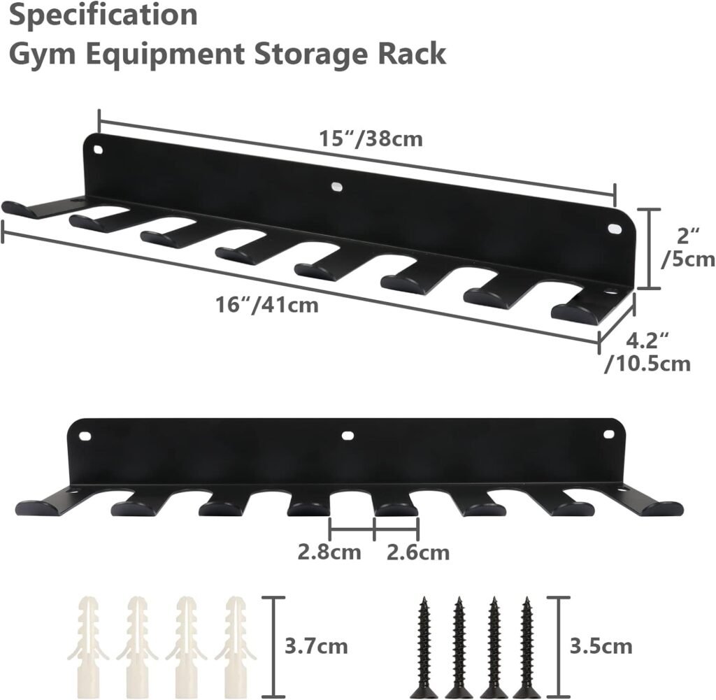 FizLig Gym Equipment Storage Rack - Multi-Purpose Home Gym Organization Storage Wall Mount for Resistance Bands, Jump Ropes, Lifting Belt, Chains, Barbells (16 / 8 Prongs)