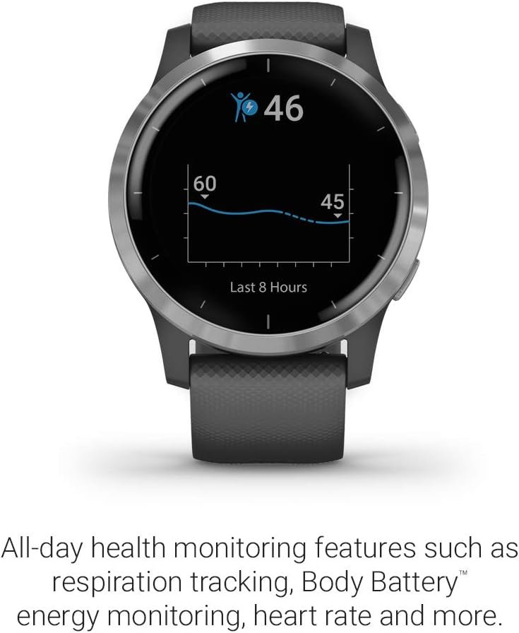 Garmin Vivoactive 4, GPS Smartwatch, Features Music, Body Energy Monitoring, Animated Workouts, Pulse Ox Sensors and More, Black