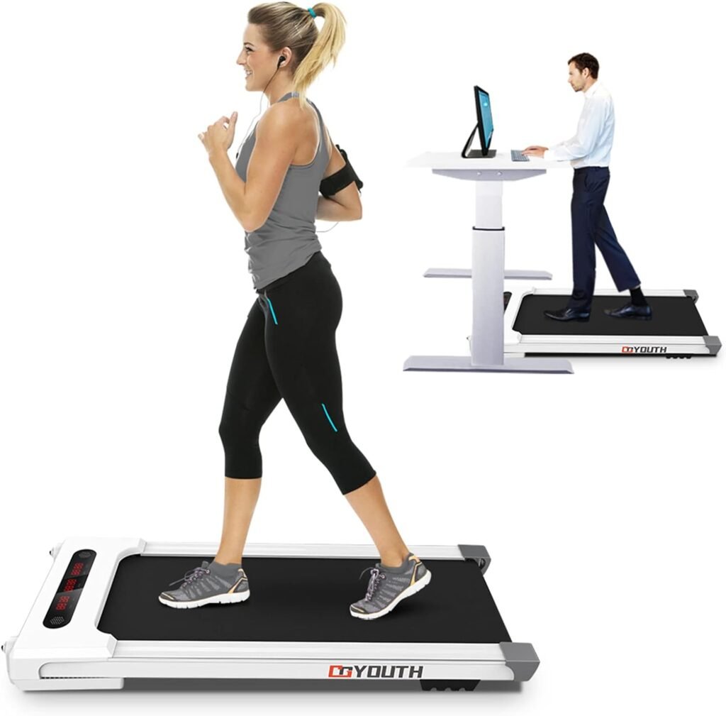 GOYOUTH 2 in 1 Under Desk Electric Treadmill Motorized Exercise Machine with Wireless Speaker, Remote Control and LED Display, Walking Jogging Machine for Home/Office Use