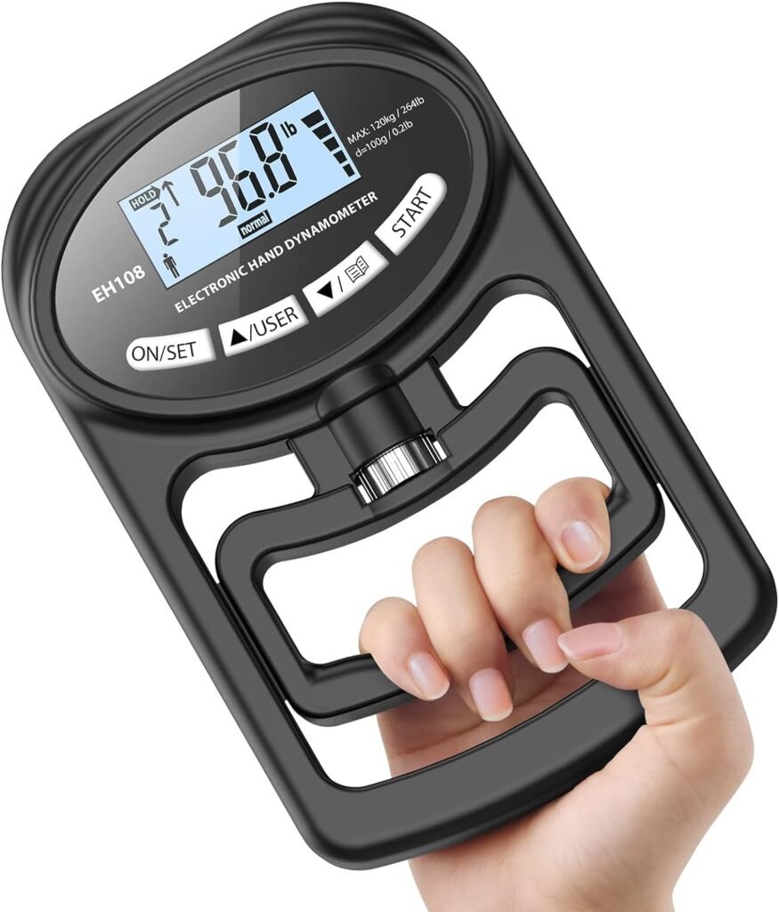 Hand Dynamometer Grip Strength Trainer - Electronic Hand Grip Strength Tester Grip Strengthener Hand Exerciser Meter Digital Hand Grip Training Gauge 265 Lbs / 120 Kgs for Sport Home School Use