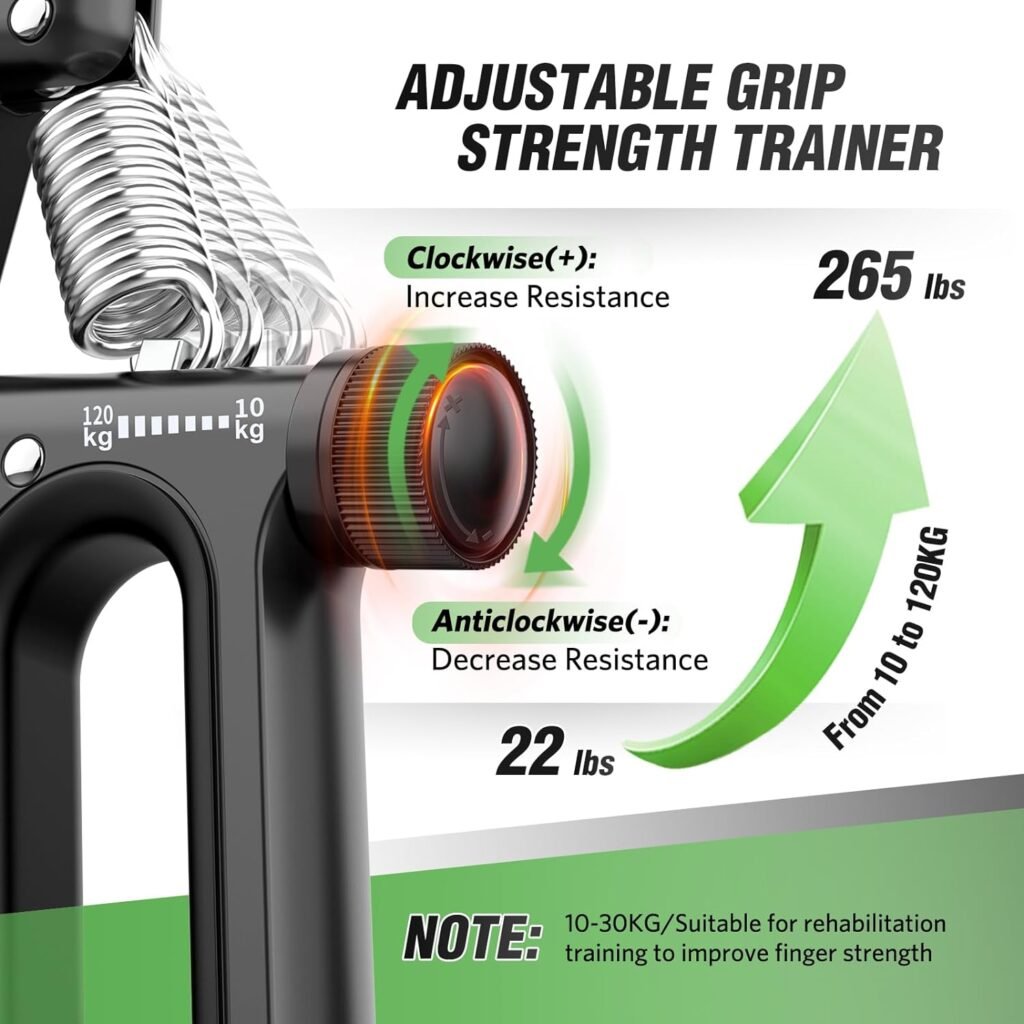 Hand Grip Strength Trainer Exerciser - Upgraded Hand Grip Strengthener Adjustable Resistance Hand Gripper 22-265Lbs (10-120kg) Hand Exerciser Grip Trainer with Counter and Timer for Athletes