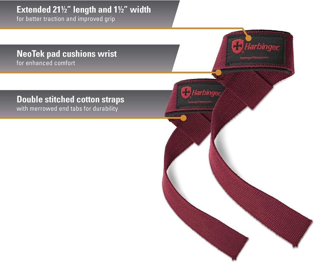 Harbinger Padded Cotton Lifting Straps with NeoTek Cushioned Wrist (Pair)