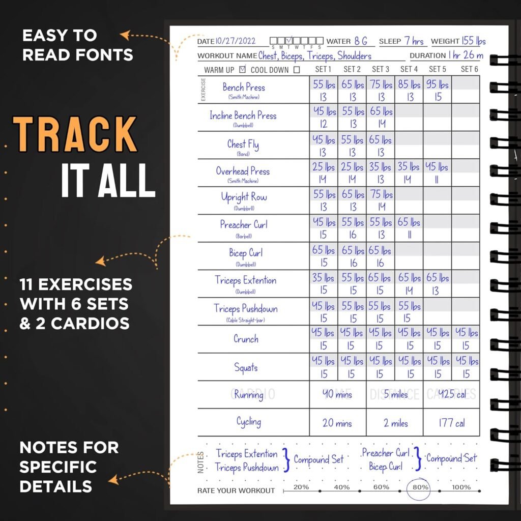 Hardcover Fitness Journal Workout Planner for Men  Women - A5 Sturdy Workout Log Book to Track Gym  Home Workouts