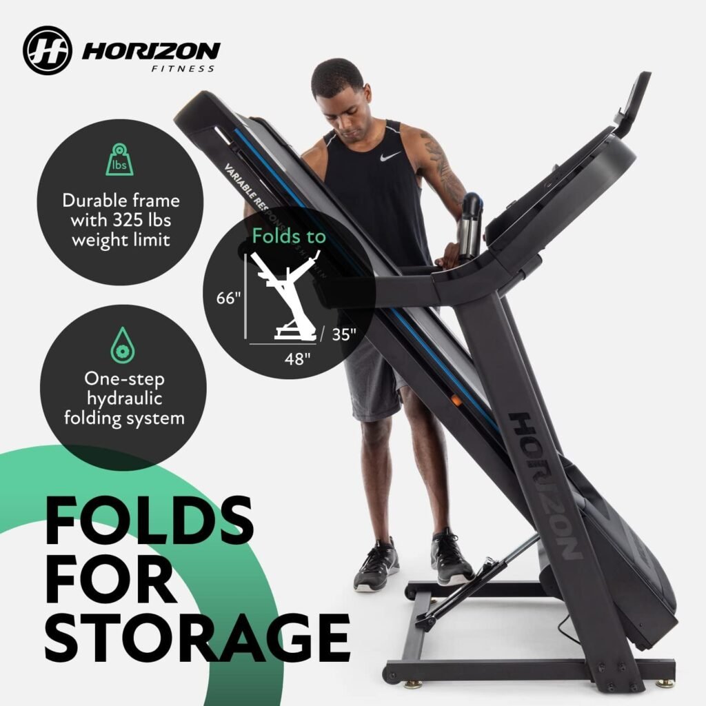 Horizon Fitness 7.0 at Studio Series Smart Treadmill with Bluetooth and Incline, Heavy Duty Folding Treadmill 325 lbs Weight Capacity, Pro Running Machine for Home Exercise and Running with Apps