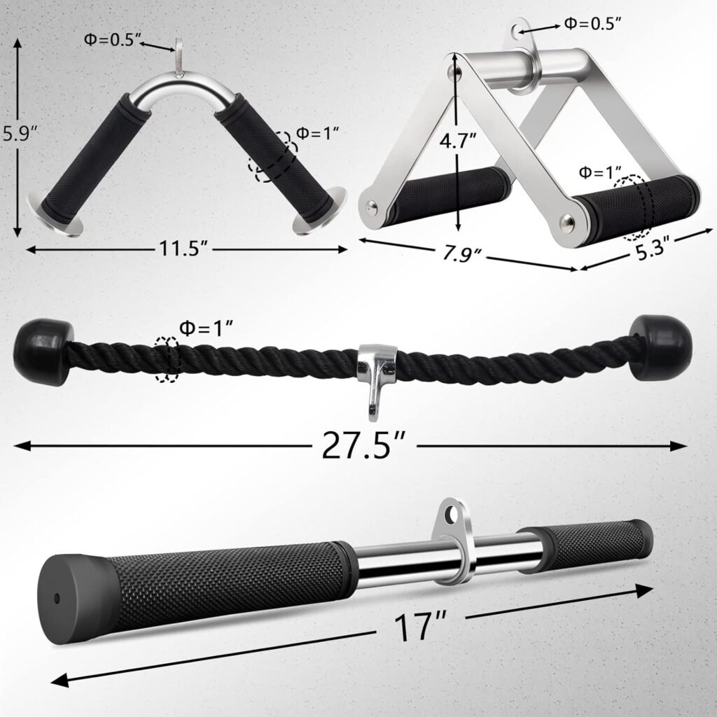 Howffite Double D Handle Cable Attachment, T Bar Row Attachment - 304 Stainless Steel, Rubber Non-Slip Grip