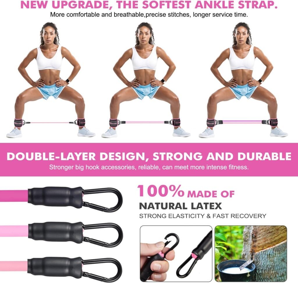 HOXWC Ankle Resistance Bands with Cuffs, Ankle Bands for Working Out, Ankle Resistance Band for Leg, Booty Workout Equipment for Kickbacks Hip Fitness Training, Exercise Bands for Butt Lift Women