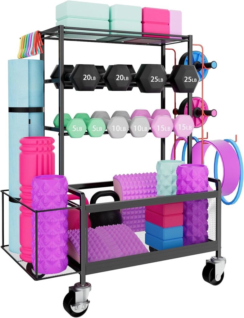 Jsluiiys Weight Rack for Dumbbells Dumbbell Rack Weight Stand Home Gym Storage Rack for Yoga Mat Kettlebells and Strength Training Equipment Weight Storage Holder Rack for Dumbbells with Wheels