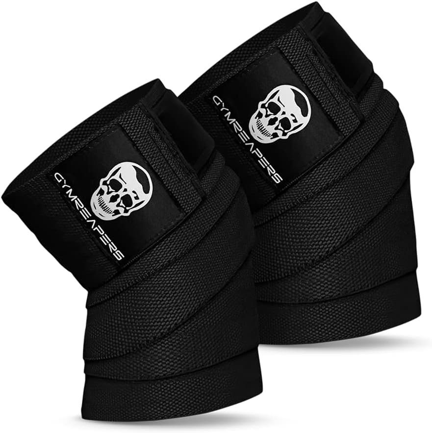 Knee Wraps (Pair) With Strap for Squats, Weightlifting, Powerlifting, Leg Press, and Cross Training - Flexible 72 inch Knee Wraps for Squatting - For Men  Women