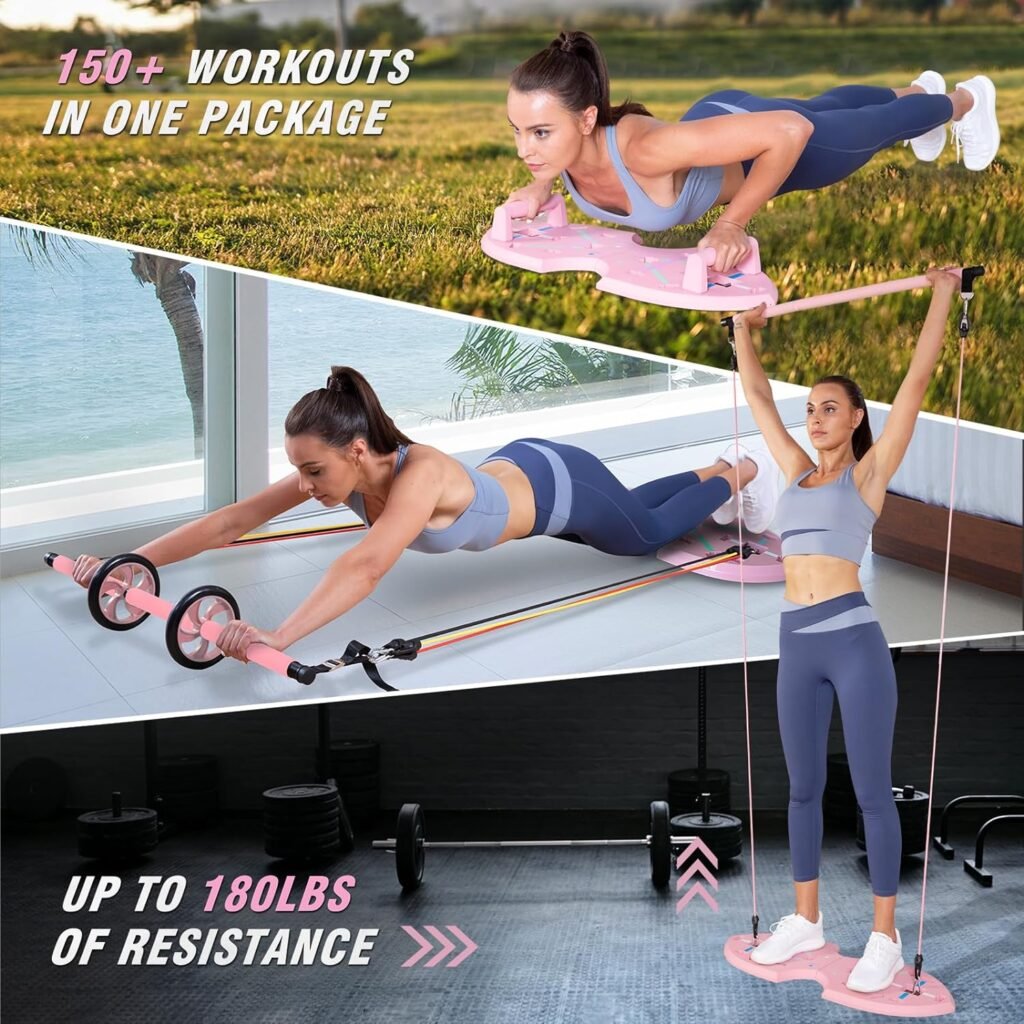 LALAHIGH Home Workout Equipment for Women, Multifunction Push Up Board, Portable Home Gym System with Resistance Bands,Ab Roller Wheel, and 20 Gym Accessories, Professional Strength Training Exercise Equipment For Body Shaping