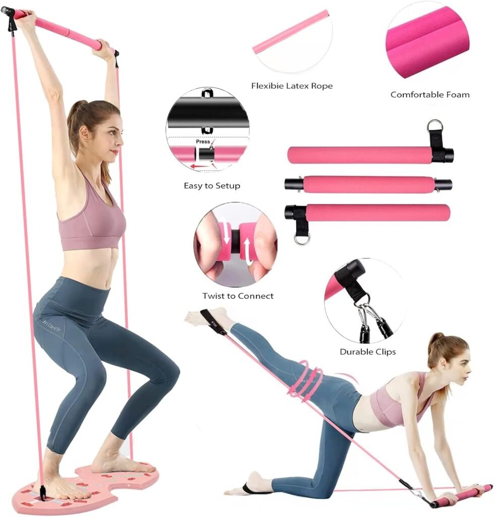 LALAHIGH Home Workout Equipment for Women, Multifunction Push Up Board, Portable Home Gym System with Resistance Bands,Ab Roller Wheel, and 20 Gym Accessories, Professional Strength Training Exercise Equipment For Body Shaping