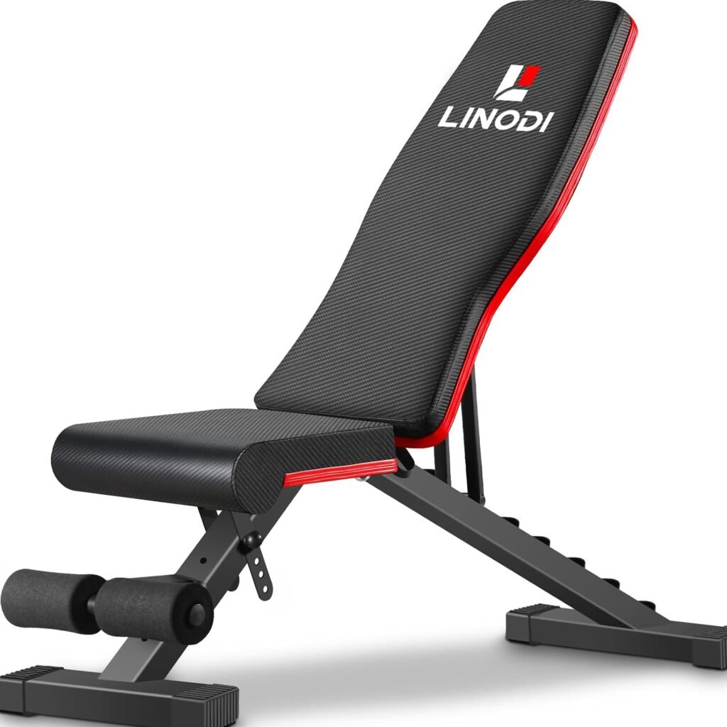 LINODI Weight Bench, Adjustable Strength Training Benches for Full Body Workout, Multi-Purpose Foldable Incline Decline Home Gym Bench