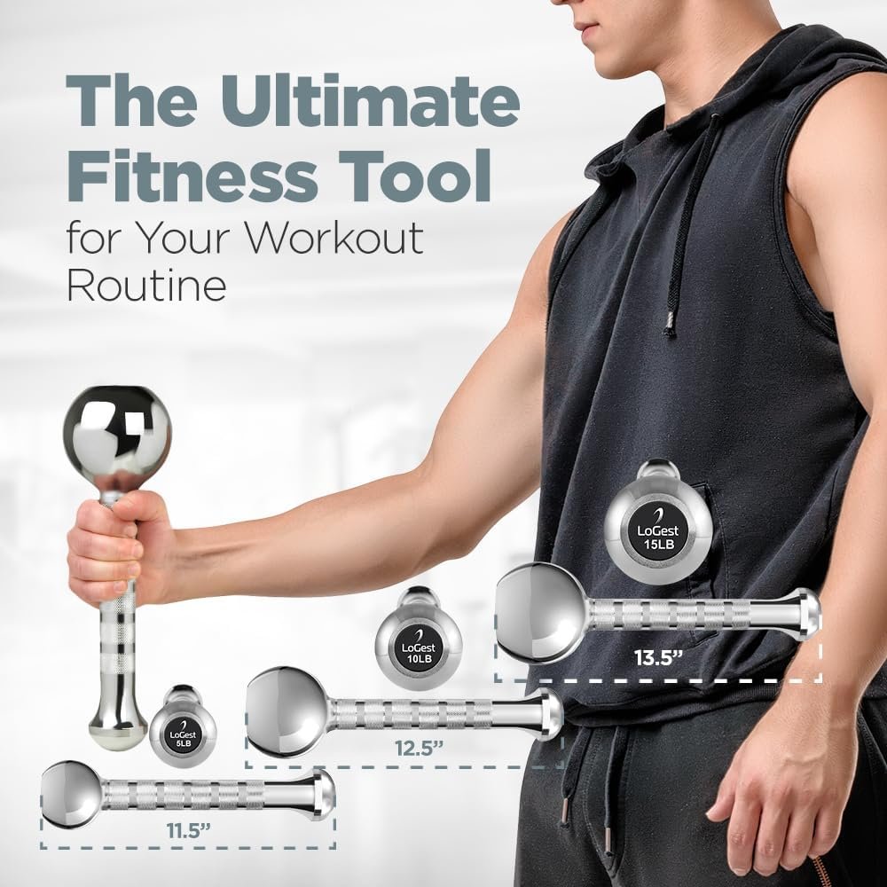 LoGest Short Steel Mace Exercise Club - Heavy Duty Steel Construction Indian Clubs - Portable Design Lightweight Equipment - Full-Body Workout Available in 5 10 15 Lbs - Beginner  Expert Workout Mace