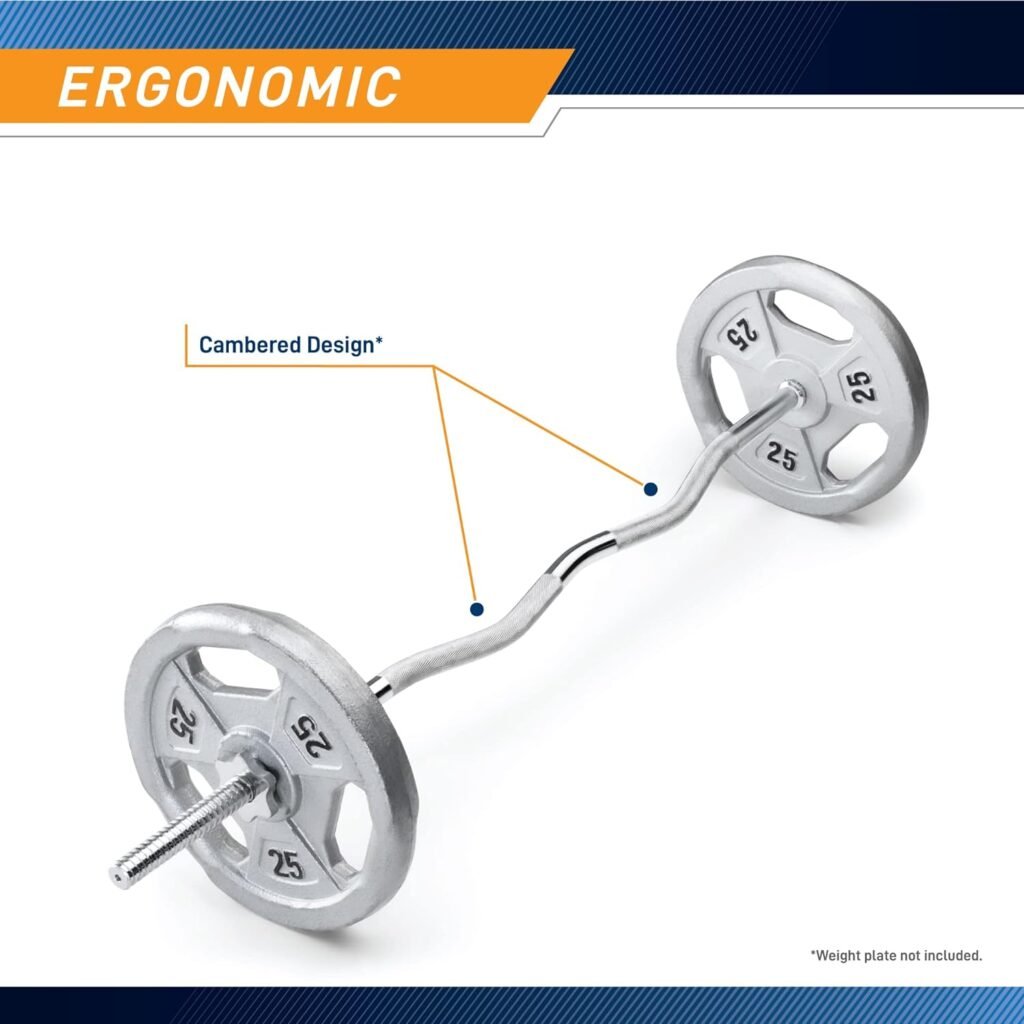 Marcy Threaded Chrome Steel Curl Bar with Collars for All Standard Plates Free Weightlifting Accessory for Home Gym TCB-48R
