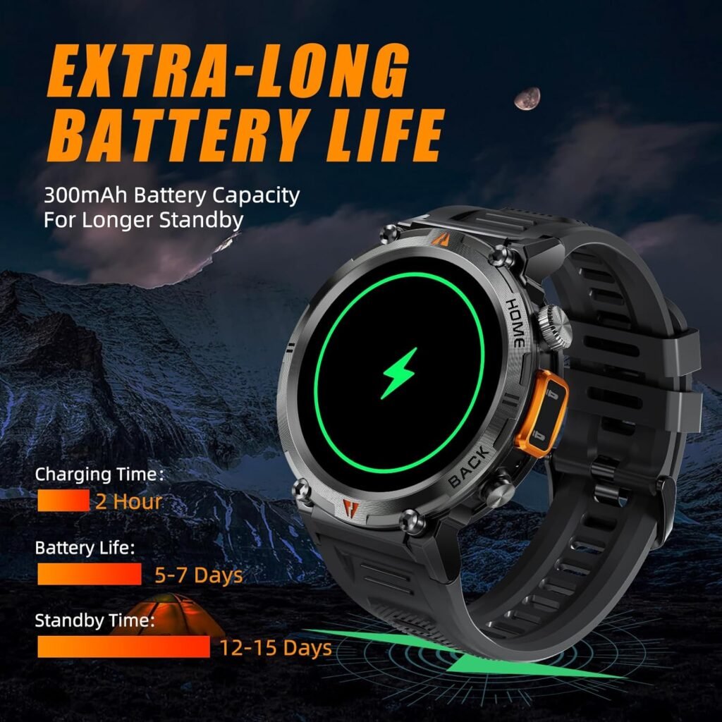 Military Smart Watch for Men (Answer/Dial) Flashlight 1.45” Rugged Smart Watch 100+ Sports Modes IP68 Waterproof Fitness Watch with Heart Rate Sleep Tracker Outdoor Tactical Smartwatch for iOS Android