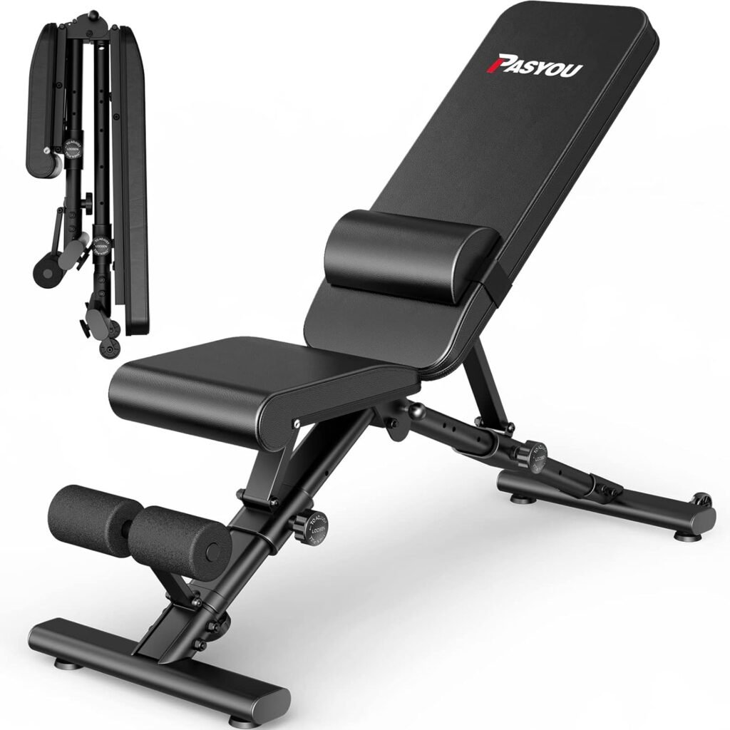 PASYOU Adjustable Weight Bench Full Body Workout Multi-Purpose Foldable Incline Decline Exercise Workout Bench for Home Gym