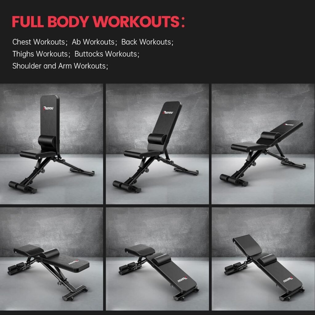 PASYOU Adjustable Weight Bench Full Body Workout Multi-Purpose Foldable Incline Decline Exercise Workout Bench for Home Gym
