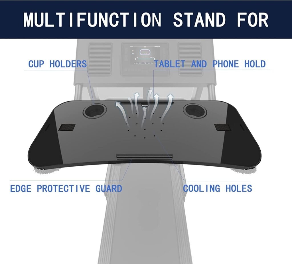 Qsxou Treadmill Desk Attachment, 36 Inches Tread Tray Workstation Handlebars Platform with Laptop Holder, Cup Tablet Holder, Ergonomic Stand with Cooling Holes(Black)