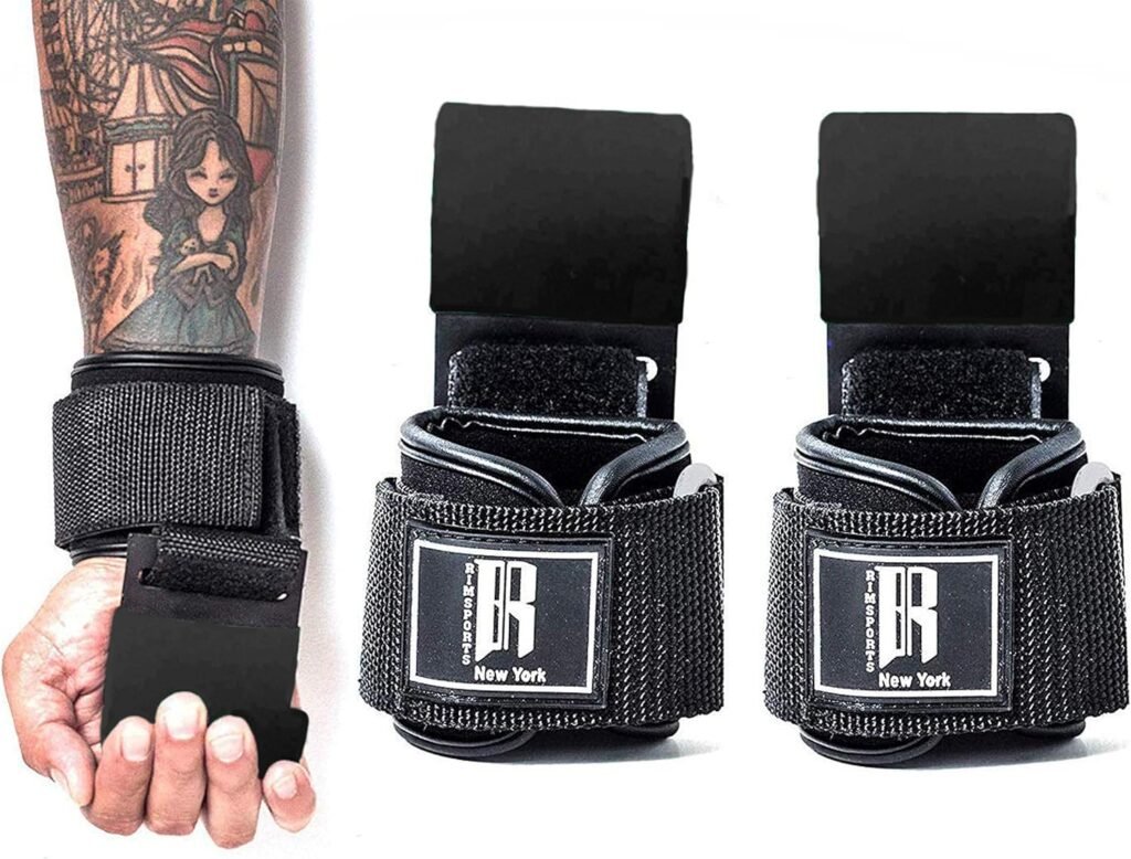 RIMSports Weight Lifting Hooks Heavy Duty Lifting Wrist Straps for Pull ups Deadlift Straps for Power Lifting Lifting Grips with Padded Workout Straps for Weightlifting Gym Gloves for Men and Women
