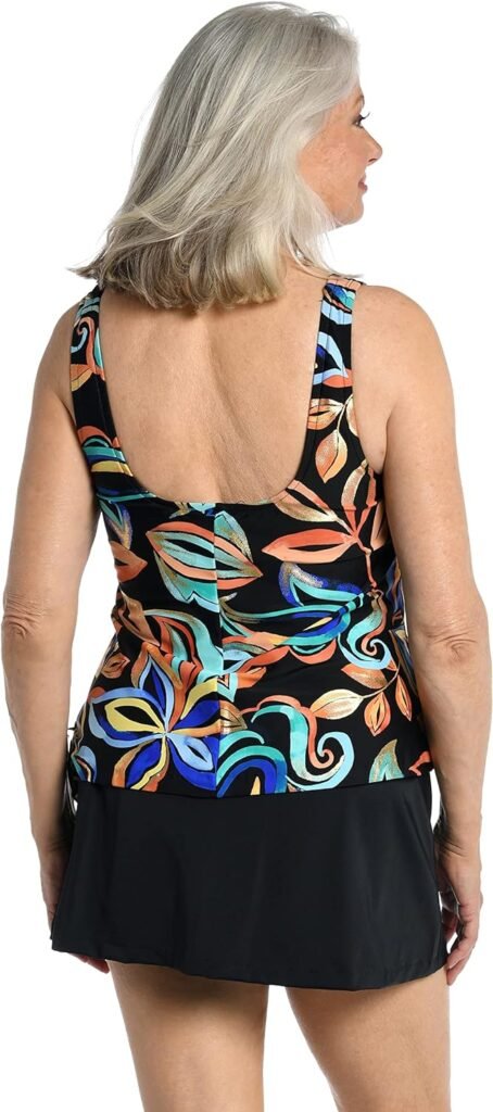 Scoop Neck Faux Tankini Swim Dress One Piece Swimsuit