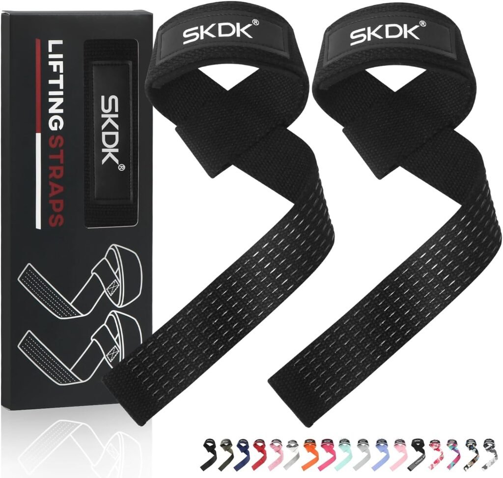 SKDK Cotton Hard Pull Wrist Lifting Straps Grips Band-Deadlift Straps with Neoprene Cushioned Wrist Padded and Anti-Skid Silicone - for Weightlifting, Bodybuilding, Xfit, Strength Training