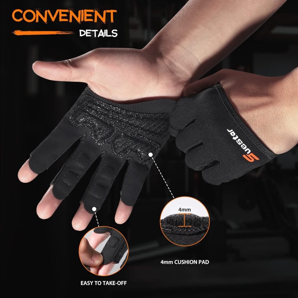 SueStar Partial Weight Lifting Gloves, 3/4 Finger Workout Gloves for Men Women, Full Palm Protection  Silicone Grip Gym Gloves for Weightlifting Exercise Fitness Smartwatch Friendly