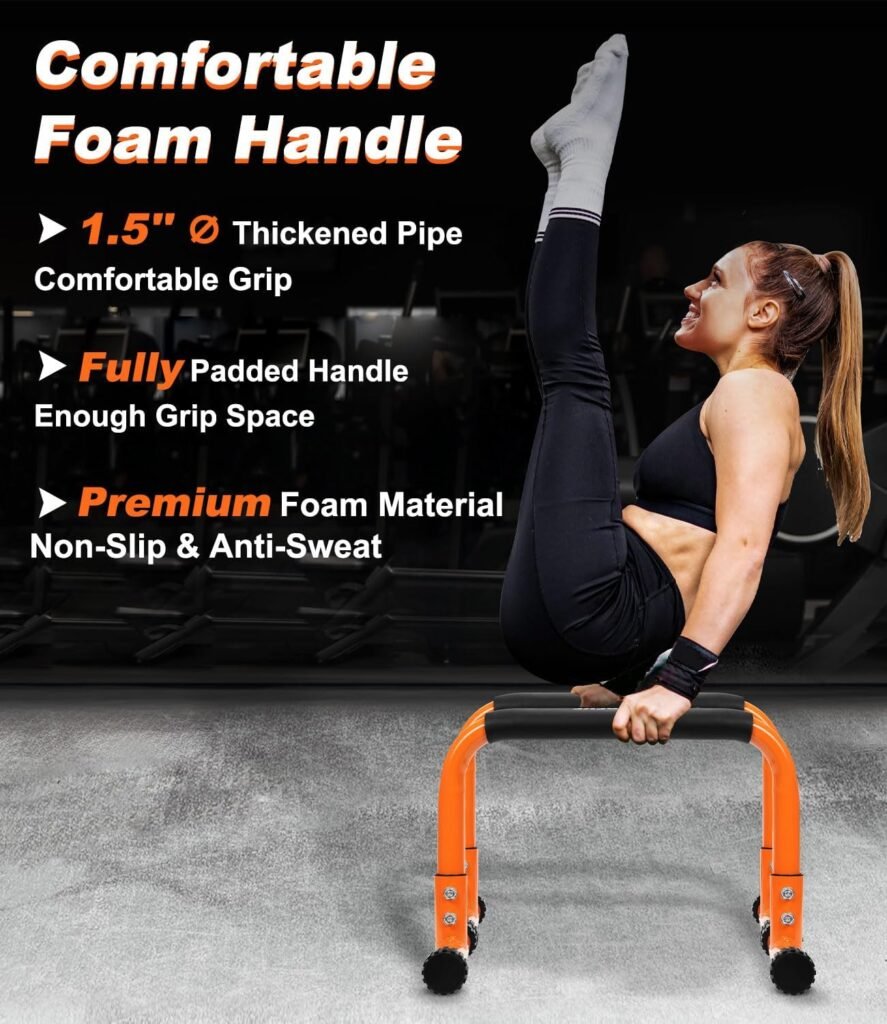 TABEKE Push Up Bar, 12 High Parallettes Bars  Dip Bar With Full-Cover Foam Handles, No Wobbling Calisthenics Equipment For Handstand, L-Sit, Gymnastics, Strength Training Home Gym