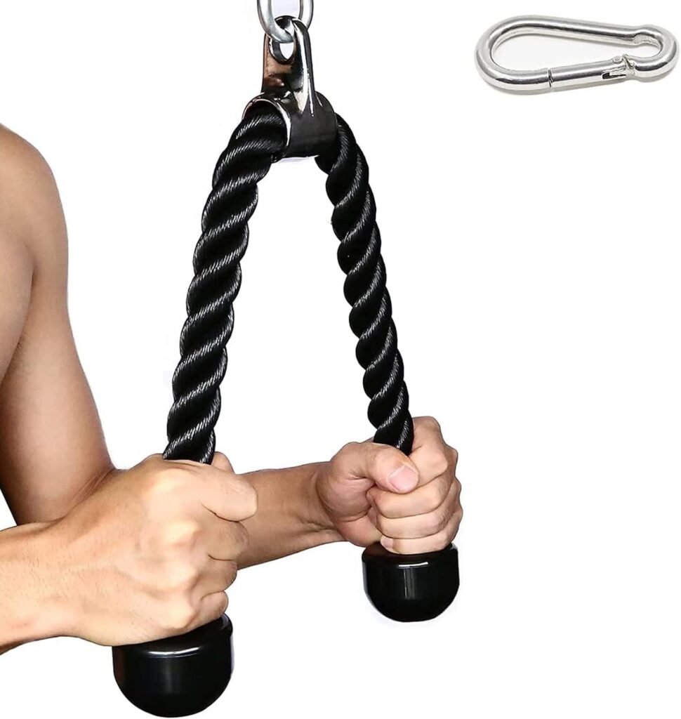 Tricep Rope 27  36 inches 2 Colors Fitness Attachment Cable Machine Pulldown Heavy Duty Coated Nylon Rope with Solid Rubber Ends