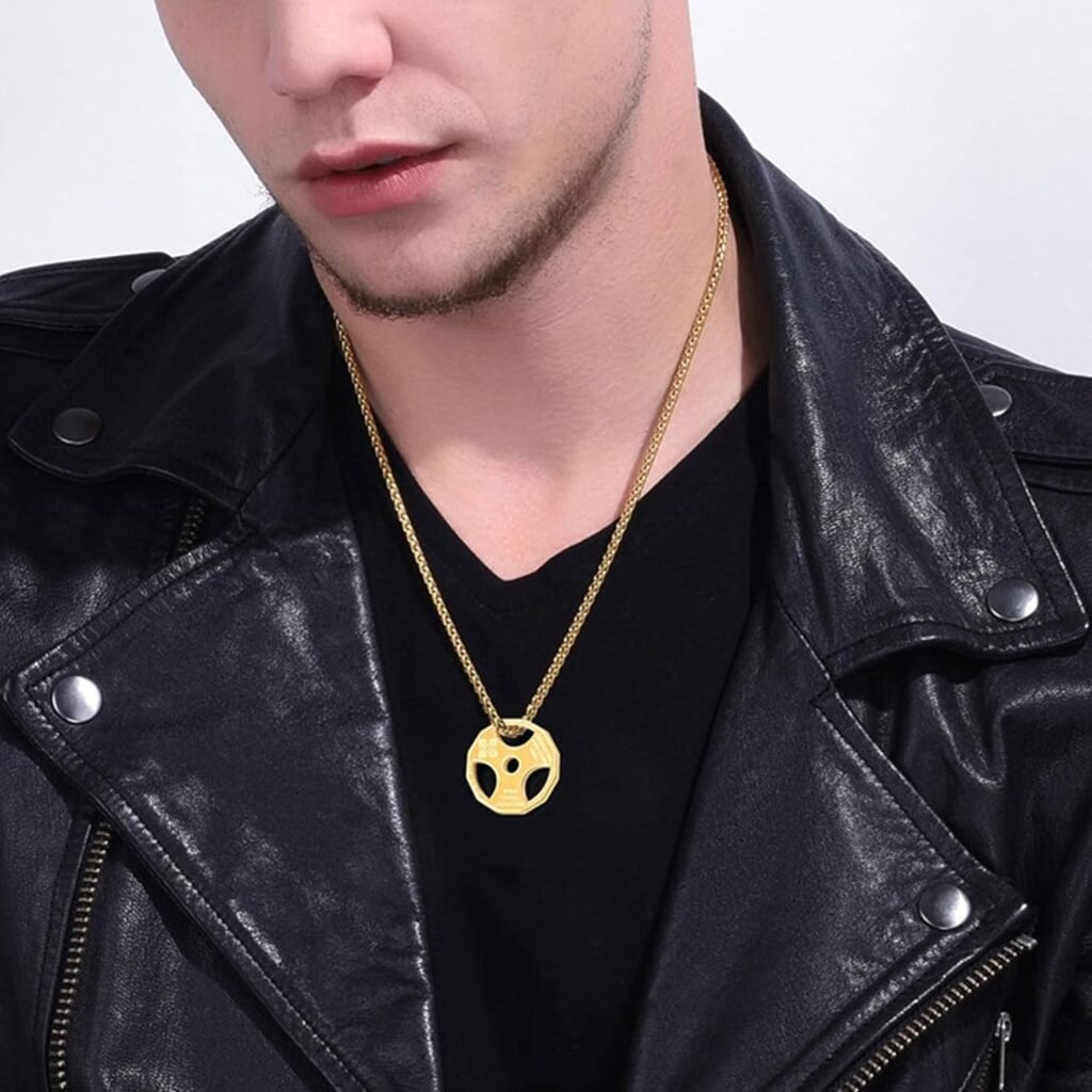 U7 Men Women Fitness Dumbbell Necklace Stainless Steel Weight Plate Barbell Chain Pendant Necklace,Chain 22+2 Extender, with Gift Box
