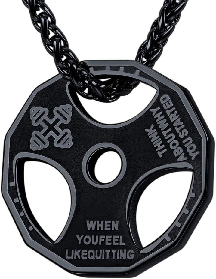 U7 Men Women Fitness Dumbbell Necklace Stainless Steel Weight Plate Barbell Chain Pendant Necklace,Chain 22+2 Extender, with Gift Box