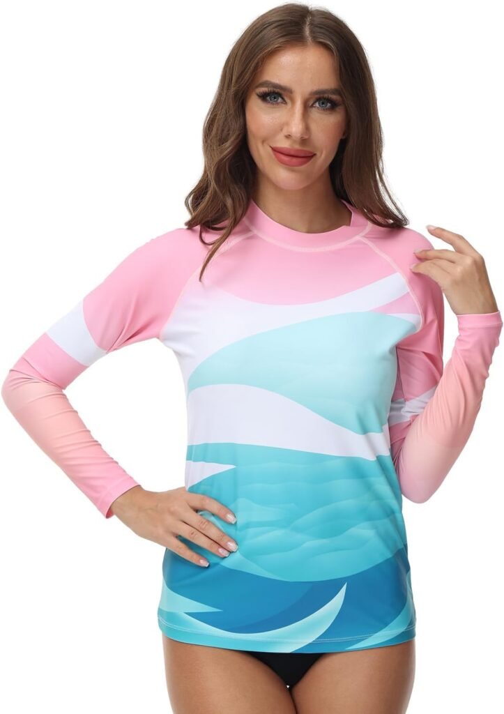 VAYAGER Womens Rash Guard UV Protection Long Sleeve Swim Shirts Quick Dry UPF 50+ Water Beach Surfing Swimming Tops