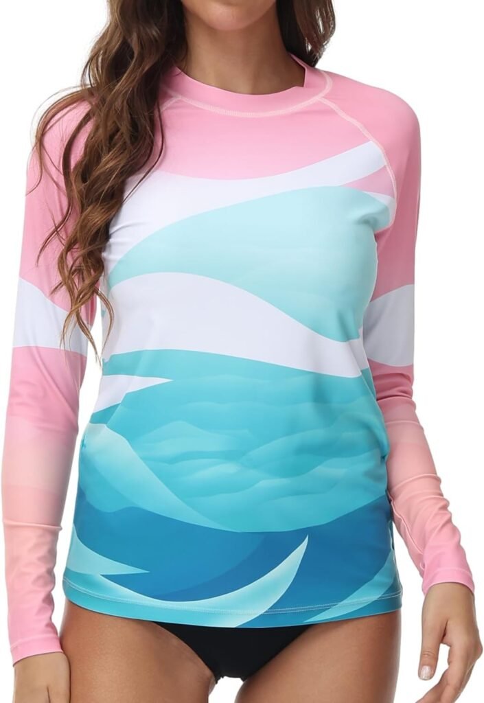 VAYAGER Womens Rash Guard UV Protection Long Sleeve Swim Shirts Quick Dry UPF 50+ Water Beach Surfing Swimming Tops