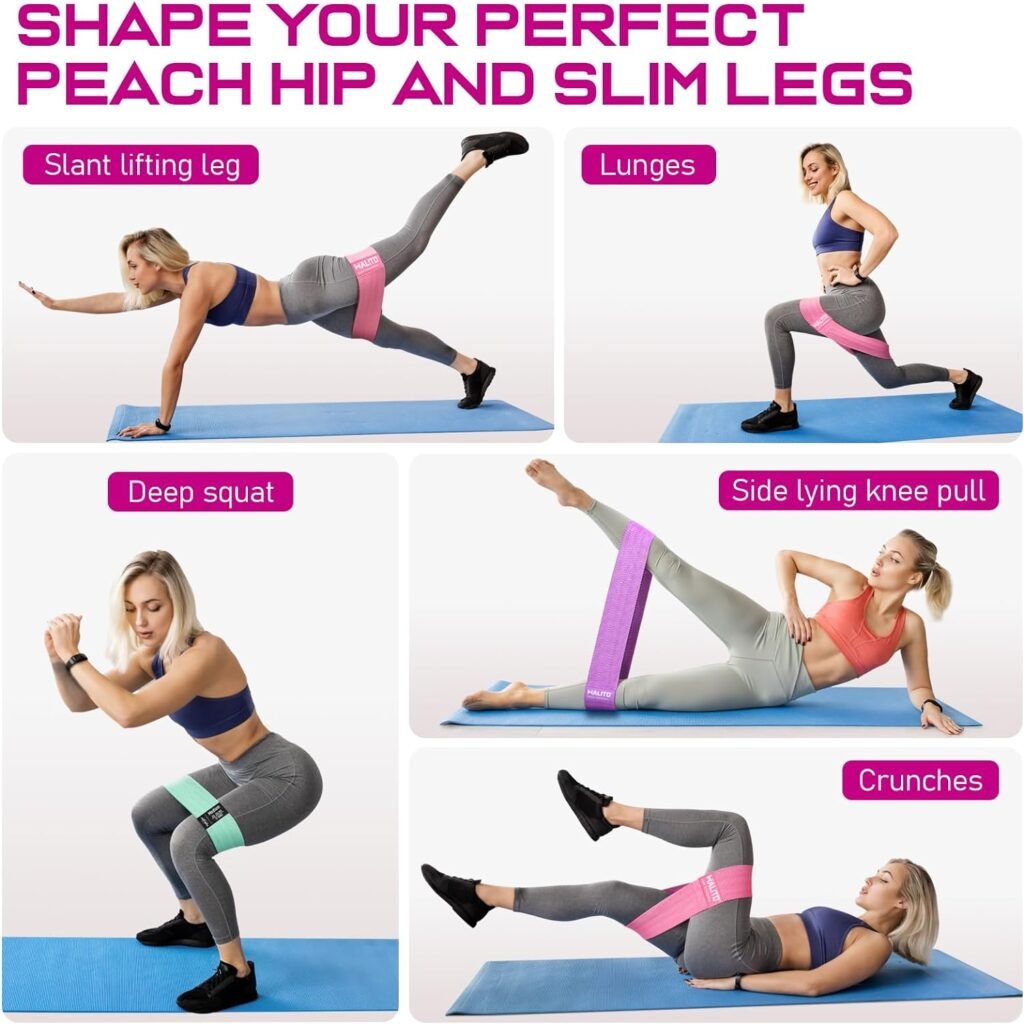 WALITO Resistance Bands for Legs and Butt, Fabric Exercise Loop Bands Yoga, Pilates, Rehab, Fitness and Home Workout, Strength Bands for Booty