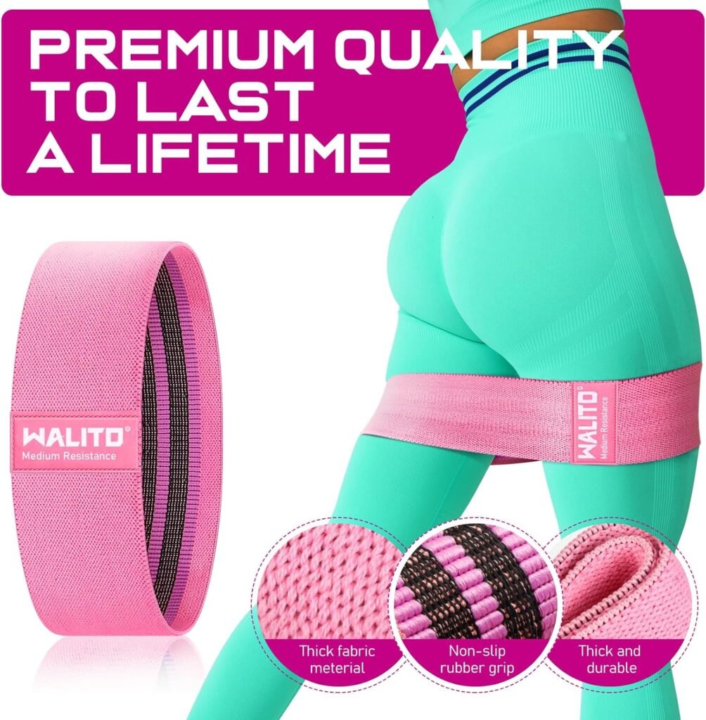 WALITO Resistance Bands for Legs and Butt, Fabric Exercise Loop Bands Yoga, Pilates, Rehab, Fitness and Home Workout, Strength Bands for Booty