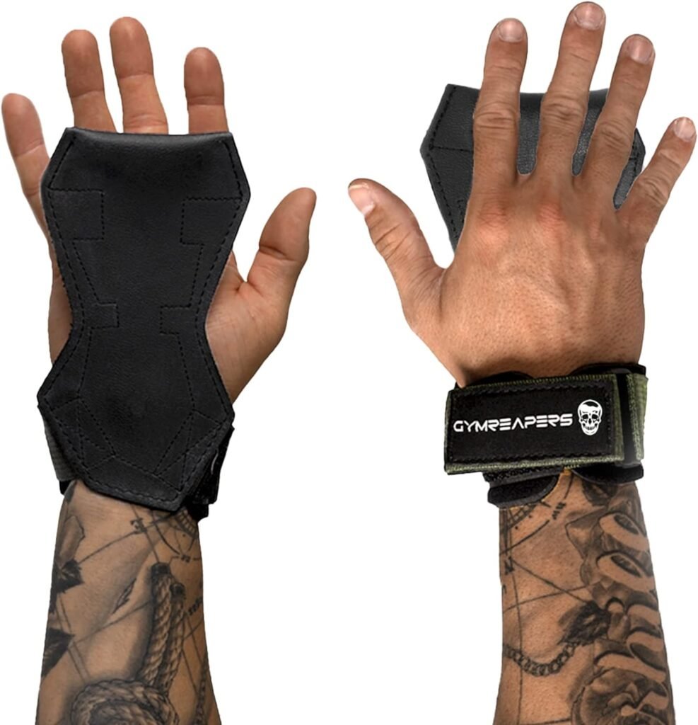 Weight Lifting Grips (Pair) for Heavy Powerlifting, Deadlifts, Rows, Pull Ups, with Neoprene Padded Wrist Wraps Support and Strong Rubber Gloves or Straps for Bodybuilding