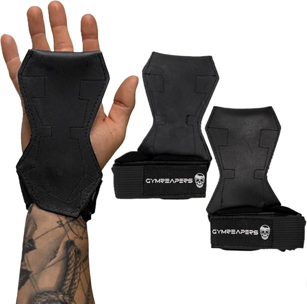 Weight Lifting Grips (Pair) for Heavy Powerlifting, Deadlifts, Rows, Pull Ups, with Neoprene Padded Wrist Wraps Support and Strong Rubber Gloves or Straps for Bodybuilding