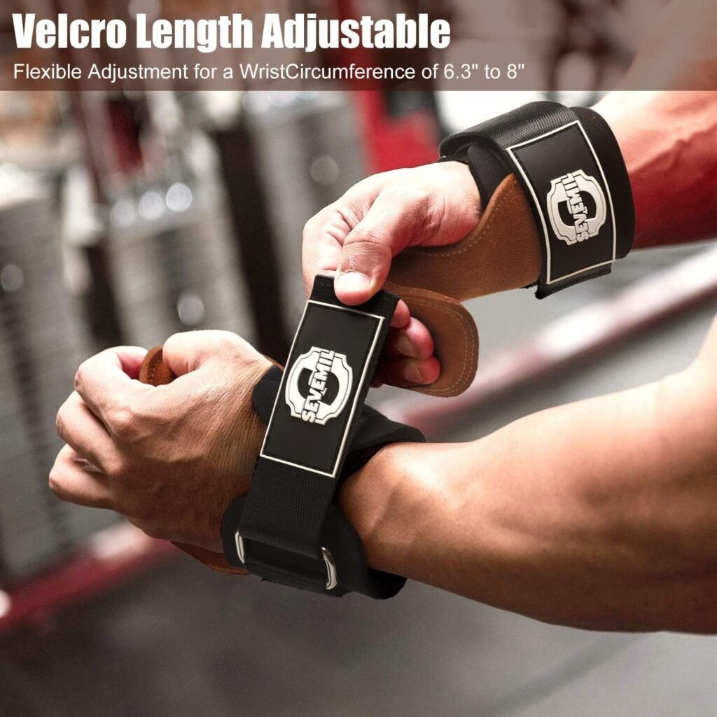 Weight Lifting Wrist Straps, Double Layer Leather Hand Grip Deadlift Straps with Padded Wrist Support for Weightlifting and Workout Adjustable Neoprene Gym Accessories Hooks for Men and Women (Pair)