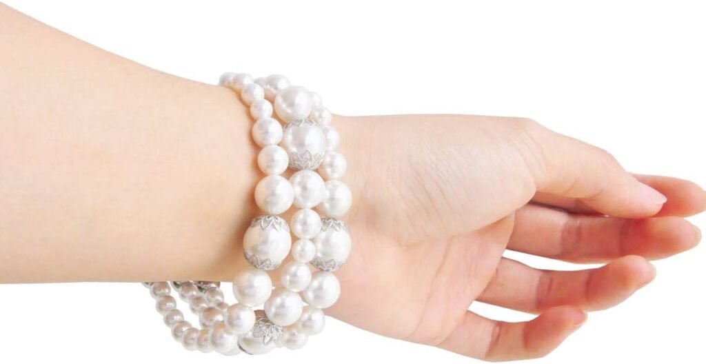 White Pearl Bands Compatible with Fitbit Versa 3 / Sense Elastic Stretch Handmade Jewelry Bracelet Smartwatch Replacement Strap Wristband Wearable Tech Watchbands for Girls Women