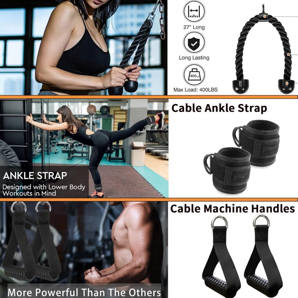 WNOEY Cable Machine Accessories for Home Gym, Triceps Pull Down Attachment, Cable Attachments for Gym, LAT Pull Down Attachment Weight Fitness