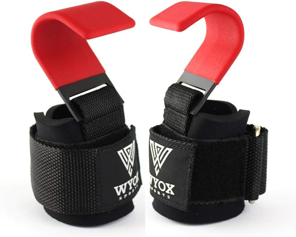 WYOX Professional Lifting Straps Hooks | 7mm Thick Neoprene Padded Hand Wrist Wraps for Weightlifting Grip Support - Ideal Deadlift Wrist Straps Gym Gloves for Women Men