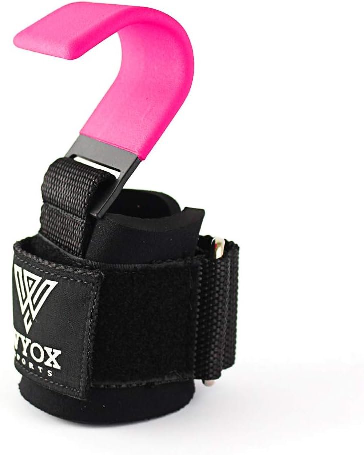 WYOX Professional Lifting Straps Hooks | 7mm Thick Neoprene Padded Hand Wrist Wraps for Weightlifting Grip Support - Ideal Deadlift Wrist Straps Gym Gloves for Women Men